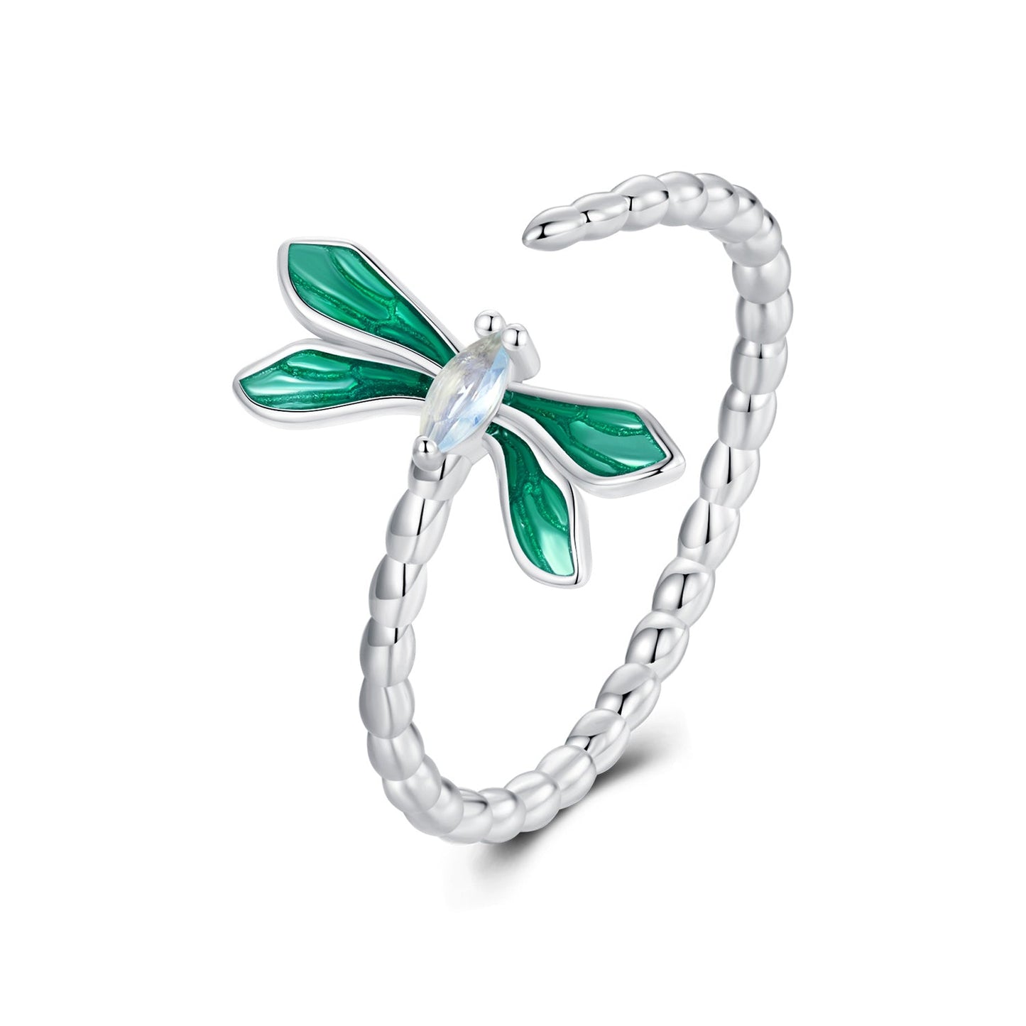 925 Sterling Silver White Gold Plated Opal Enamel Ring