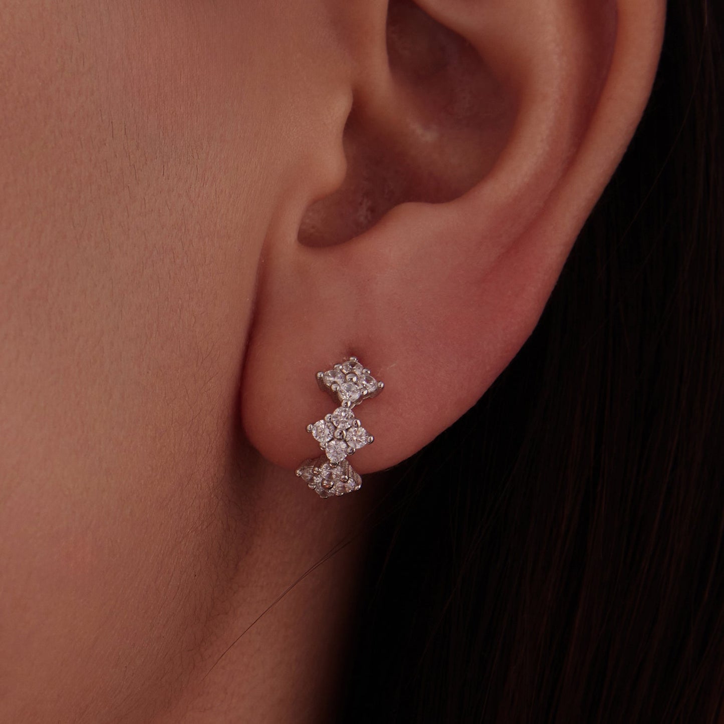925 Sterling Silver Earrings with Pavé Setting CZ - 1.2*0.65cm, White Gold Plated for Women
