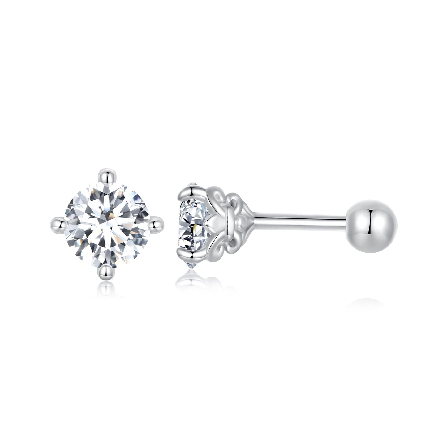 925 Sterling Silver 5mm Moissanite Earrings with White Gold Plating for Women