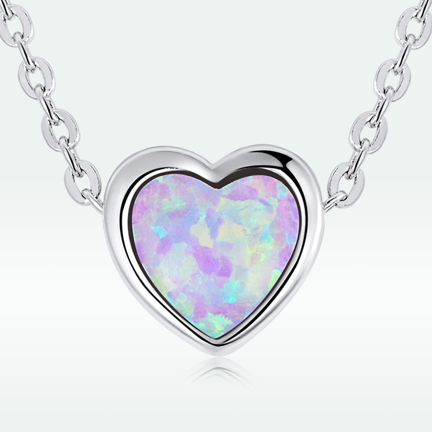 925 Sterling Silver and Platinum Plated Translucent Opal Necklace, 43.5cm Adjustable Chain, for Women