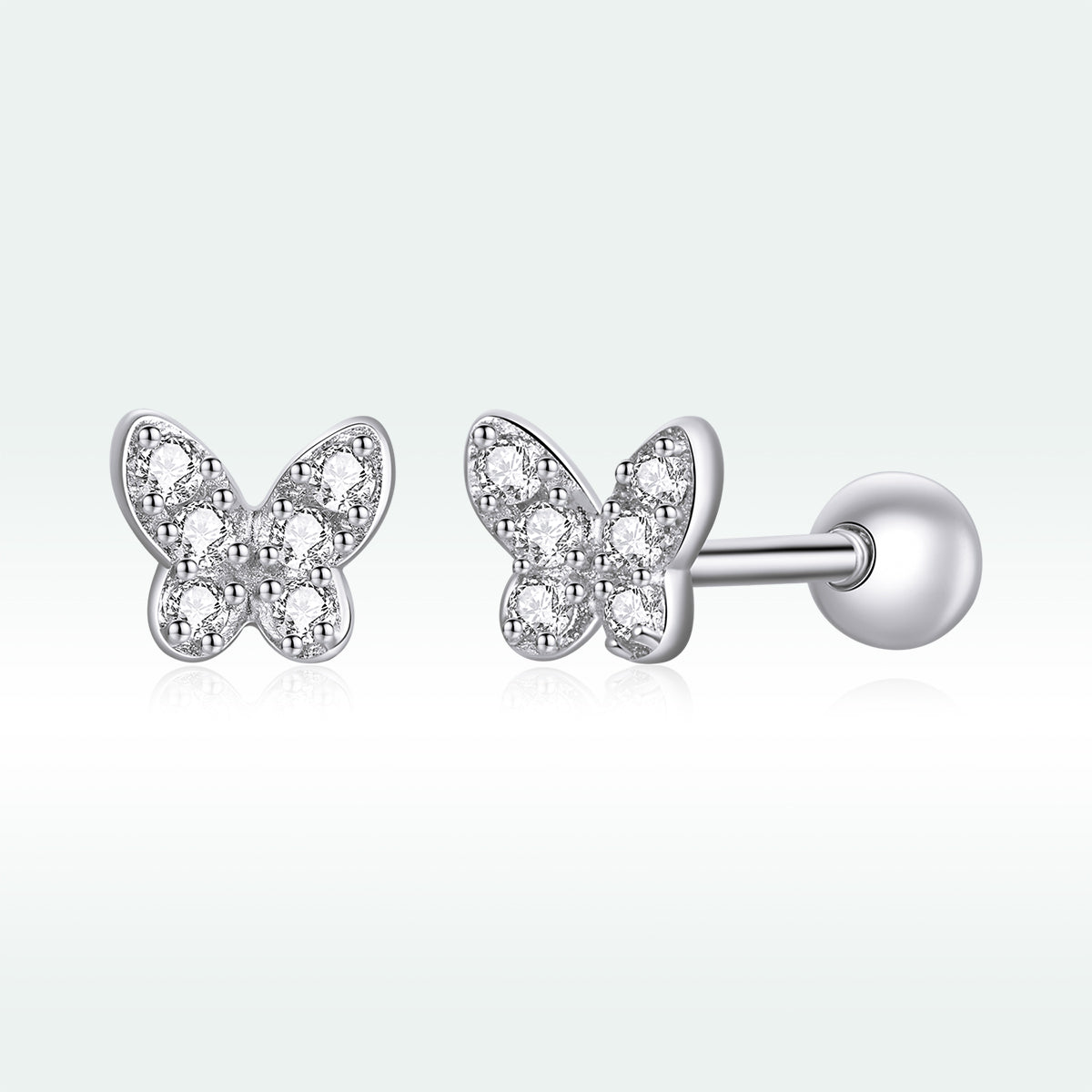 925 Sterling Silver Earrings with CZ in Pavé Setting - 0.4*0.5cm - Women