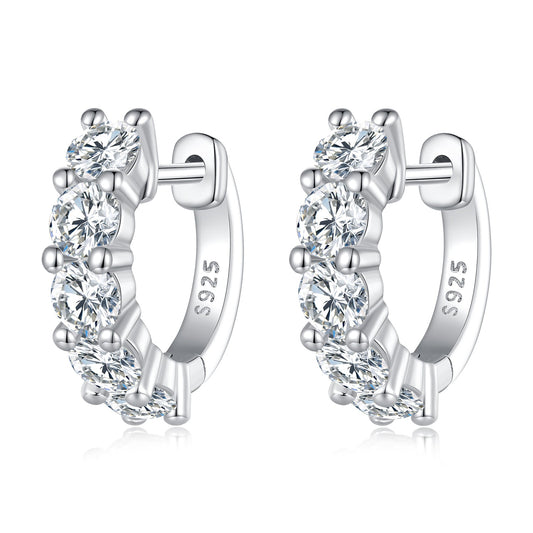 S925 Sterling Silver Moissanite Earrings, 1.3cm, Platinum Plated, for Women