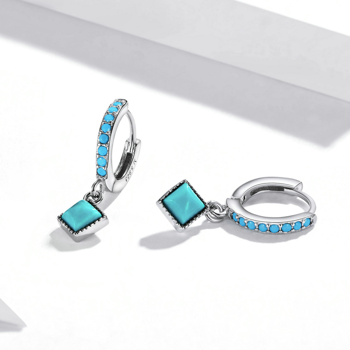 S925 Sterling Silver Turquoise Earrings - 2.1*0.7cm for Women
