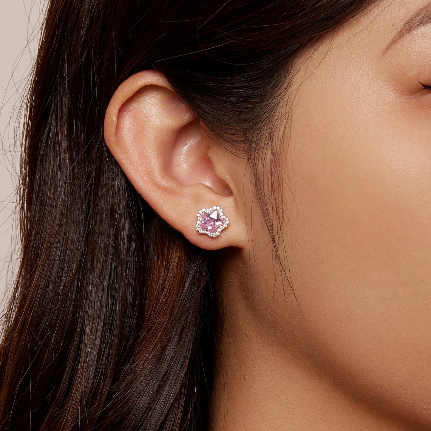 925 Sterling Silver Earrings with Pavé Setting CZ and Transparent Glass for Women