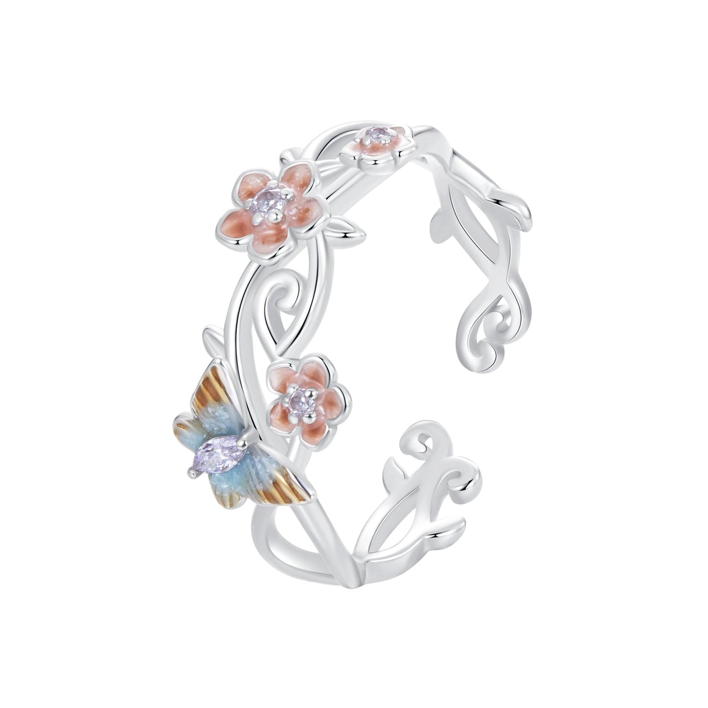 925 Sterling Silver Enamel Pavé Setting Ring for Women