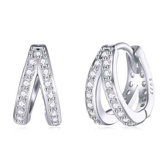 S925 Sterling Silver Earrings with Pavé Setting CZ, 1.1*0.6cm, for Women
