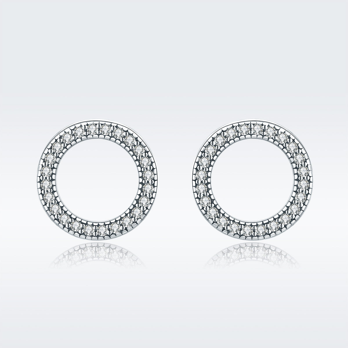 925 Sterling Silver Oxidized Pavé Setting CZ Earrings 1.1cm for Women