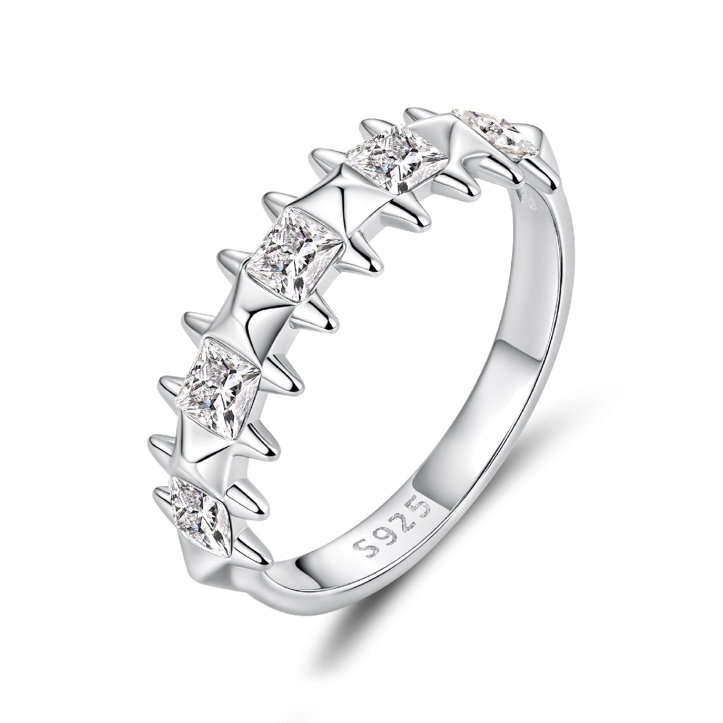 925 Sterling Silver 0.24cm White Gold Plated Ring with CZ for Women Size 6
