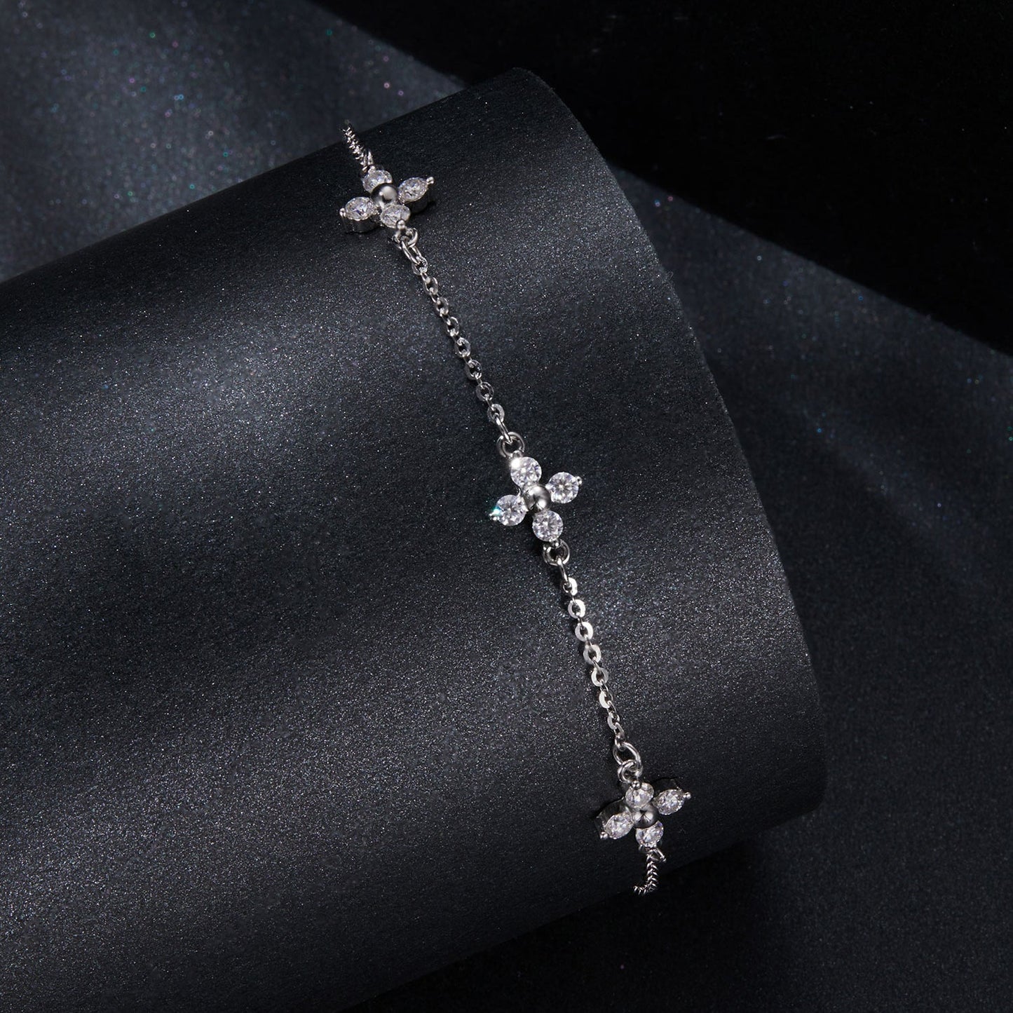 925 Sterling Silver & Plated White Gold Moissanite Bracelet 15+6cm for Women
