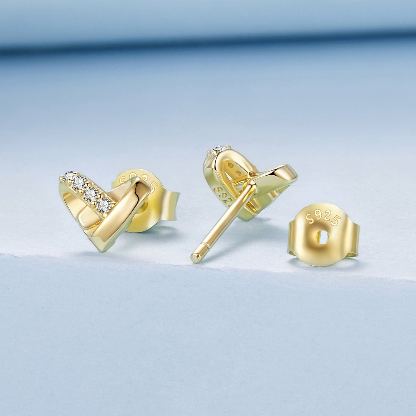 925 Sterling Silver Earrings with Pavé Setting CZ in Gold Plated