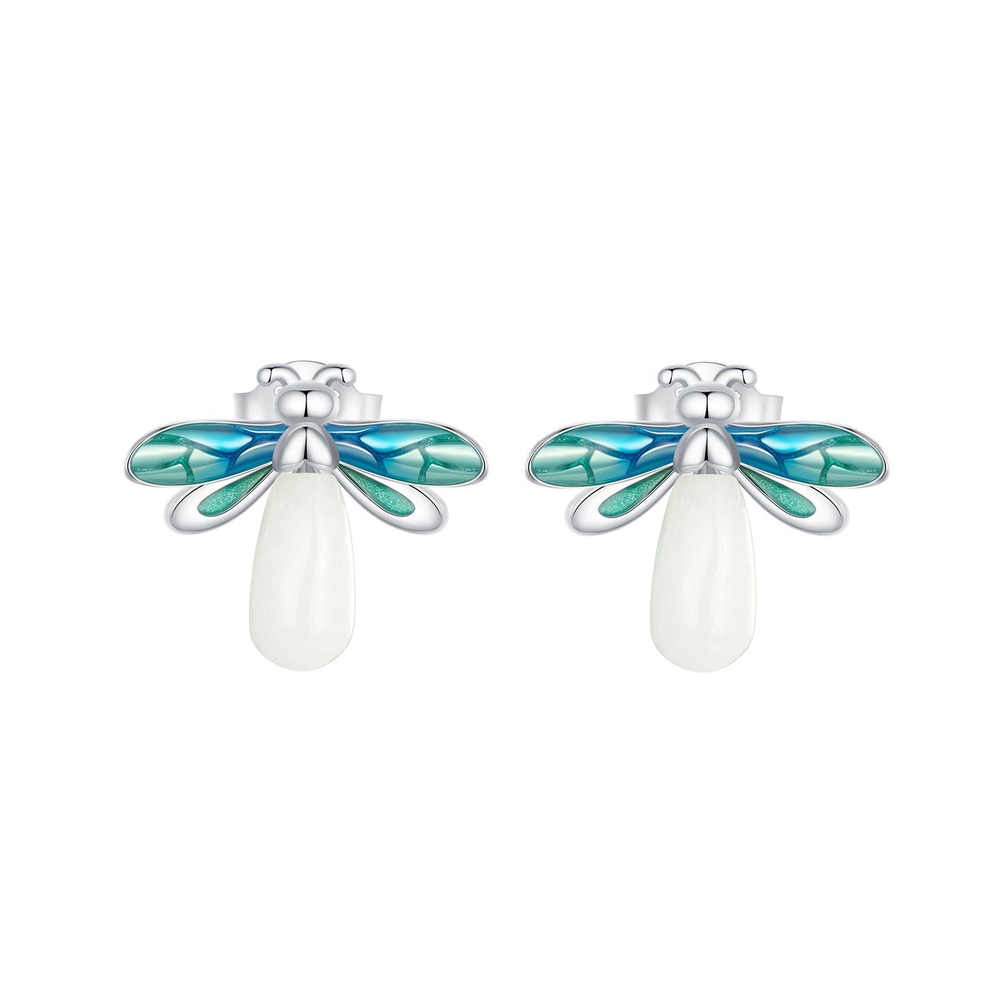925 Sterling Silver Earrings with Luminous Stone in 10x12mm