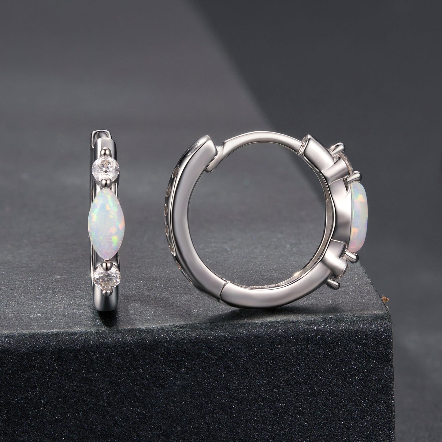 925 Sterling Silver Moissanite and Opal White Gold Plated Earrings for Women