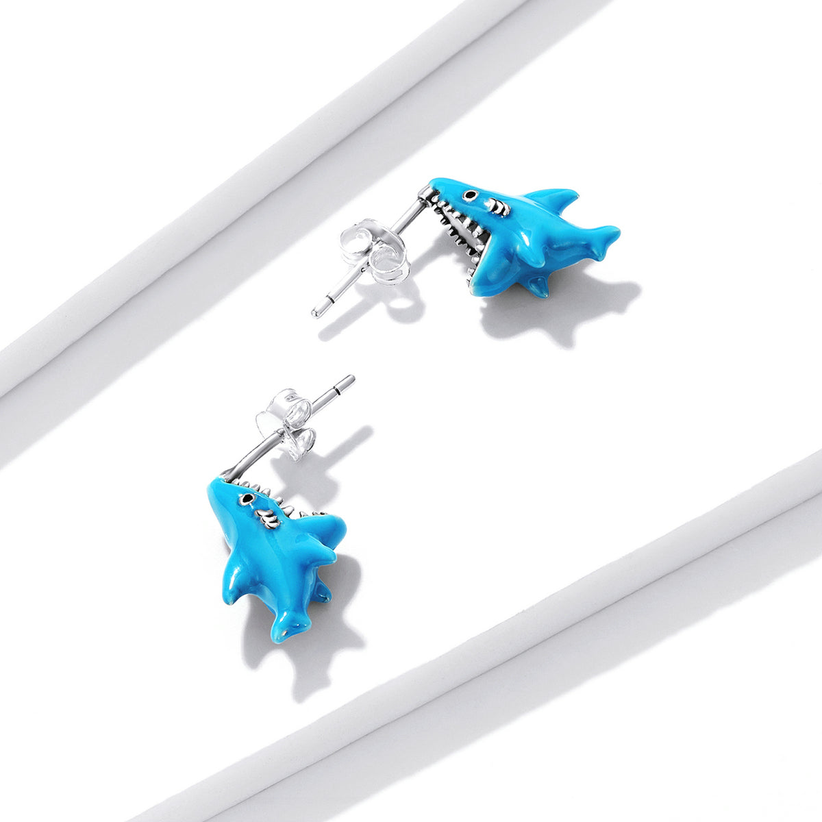 925 Sterling Silver Oxidized Enamel Earrings for Women - 1.3x0.5cm