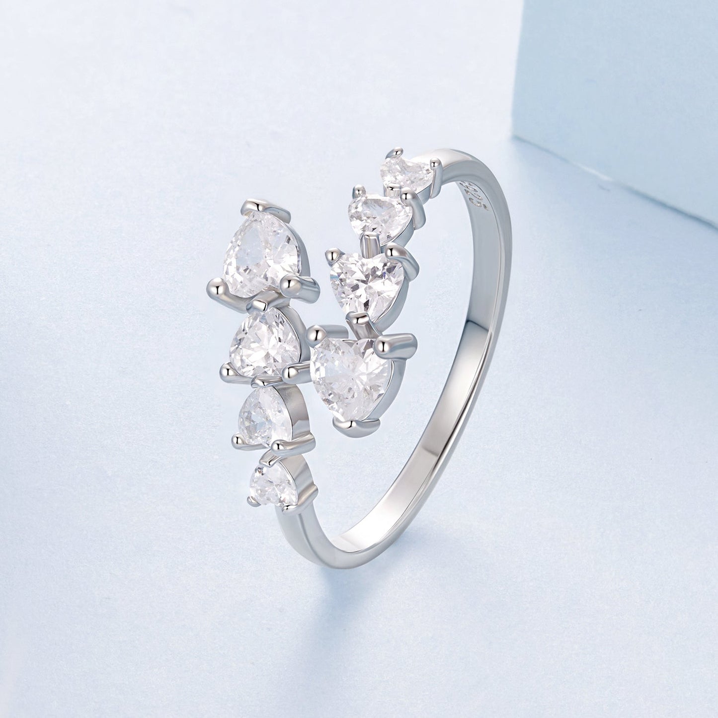 925 Sterling Silver White Gold Plated Pavé Setting Rings for Women
