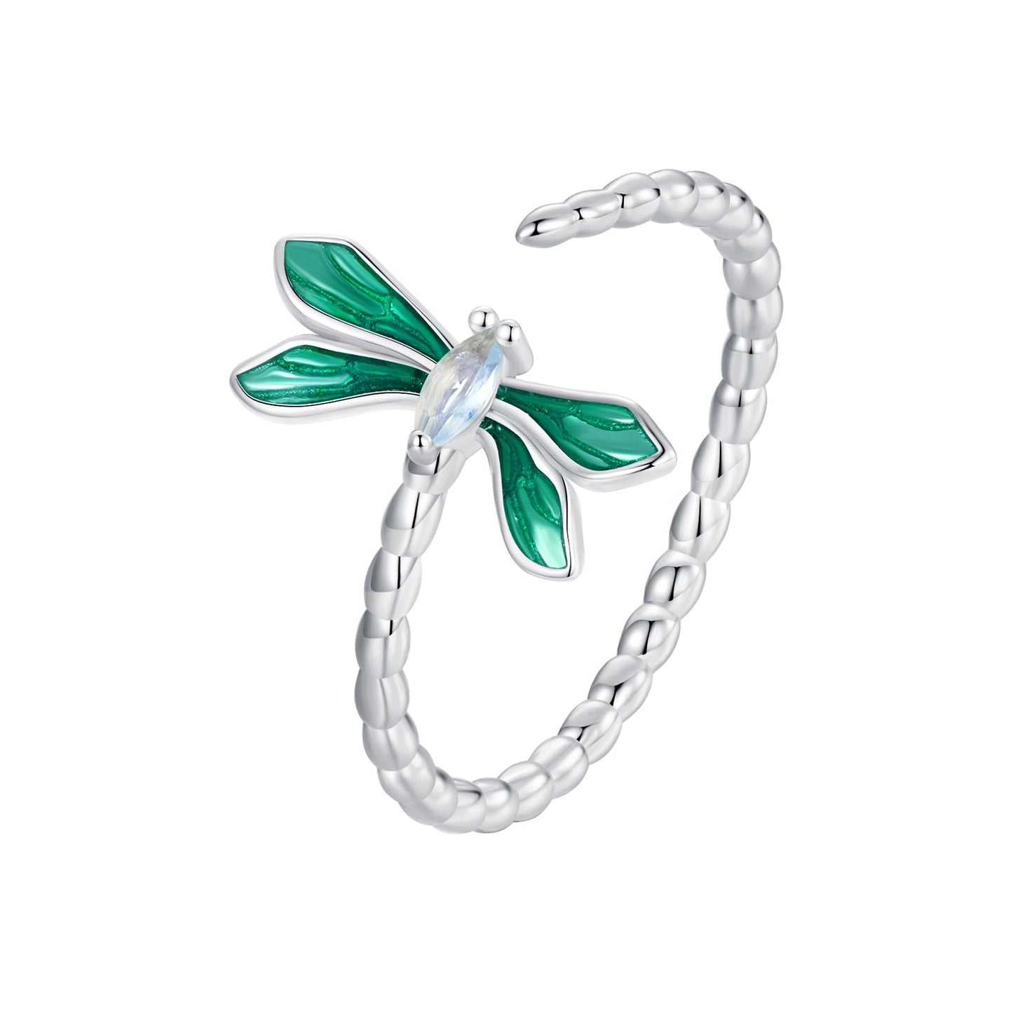 925 Sterling Silver White Gold Plated Opal Enamel Ring