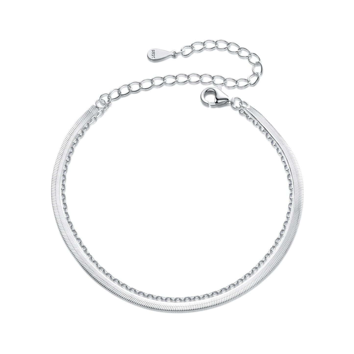 925 Sterling Silver 15+6cm White Gold Plated Bracelet for Women