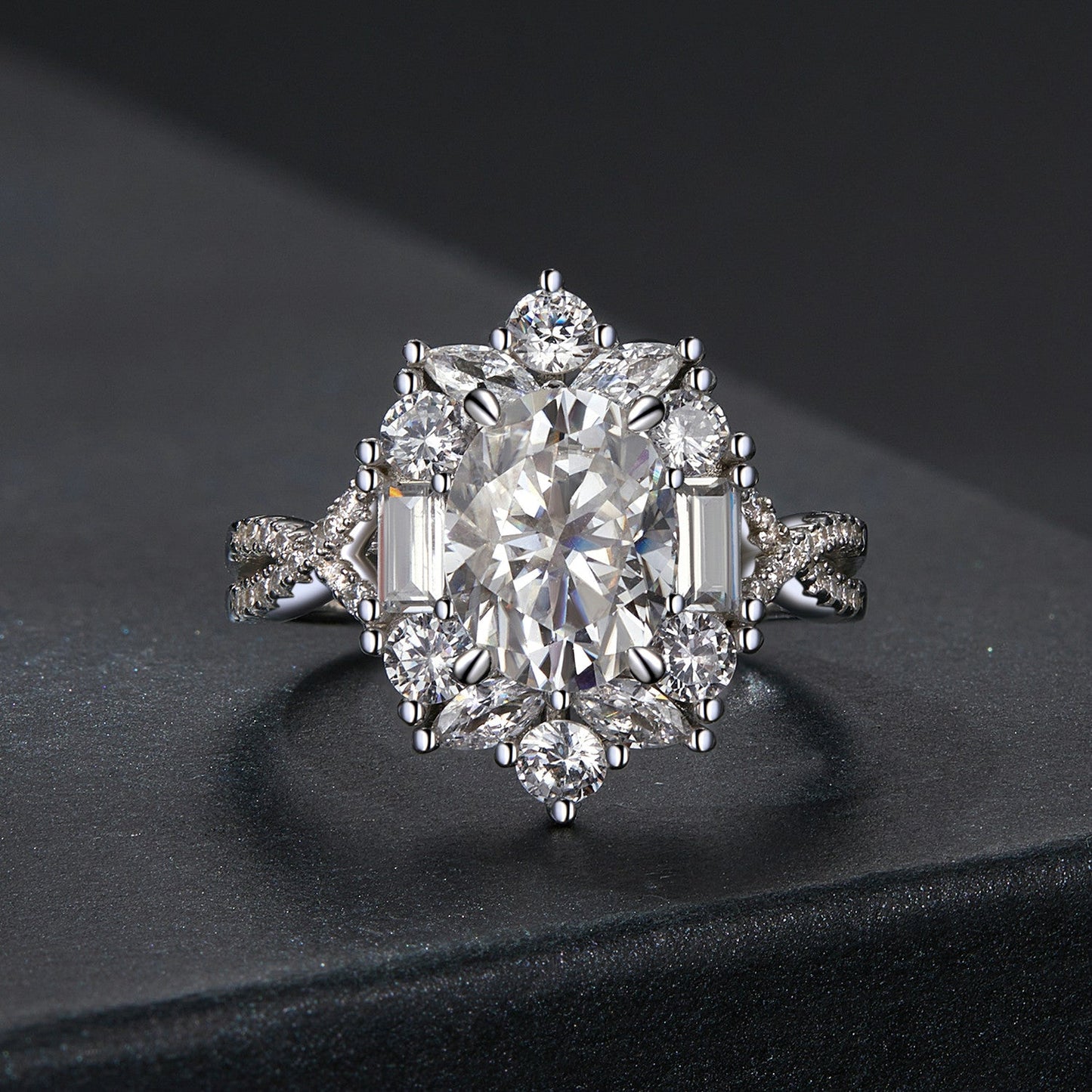 925 Sterling Silver 2 Carat Moissanite Ring in White Gold Plating - Size 8 for Women