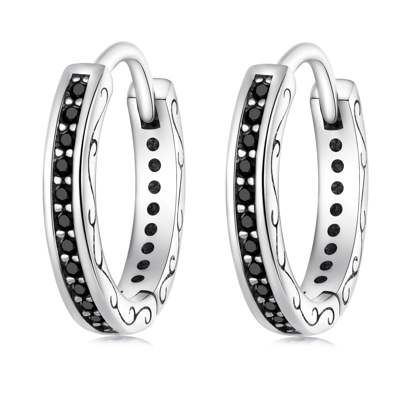925 Sterling Silver Oxidized Pavé CZ Earrings