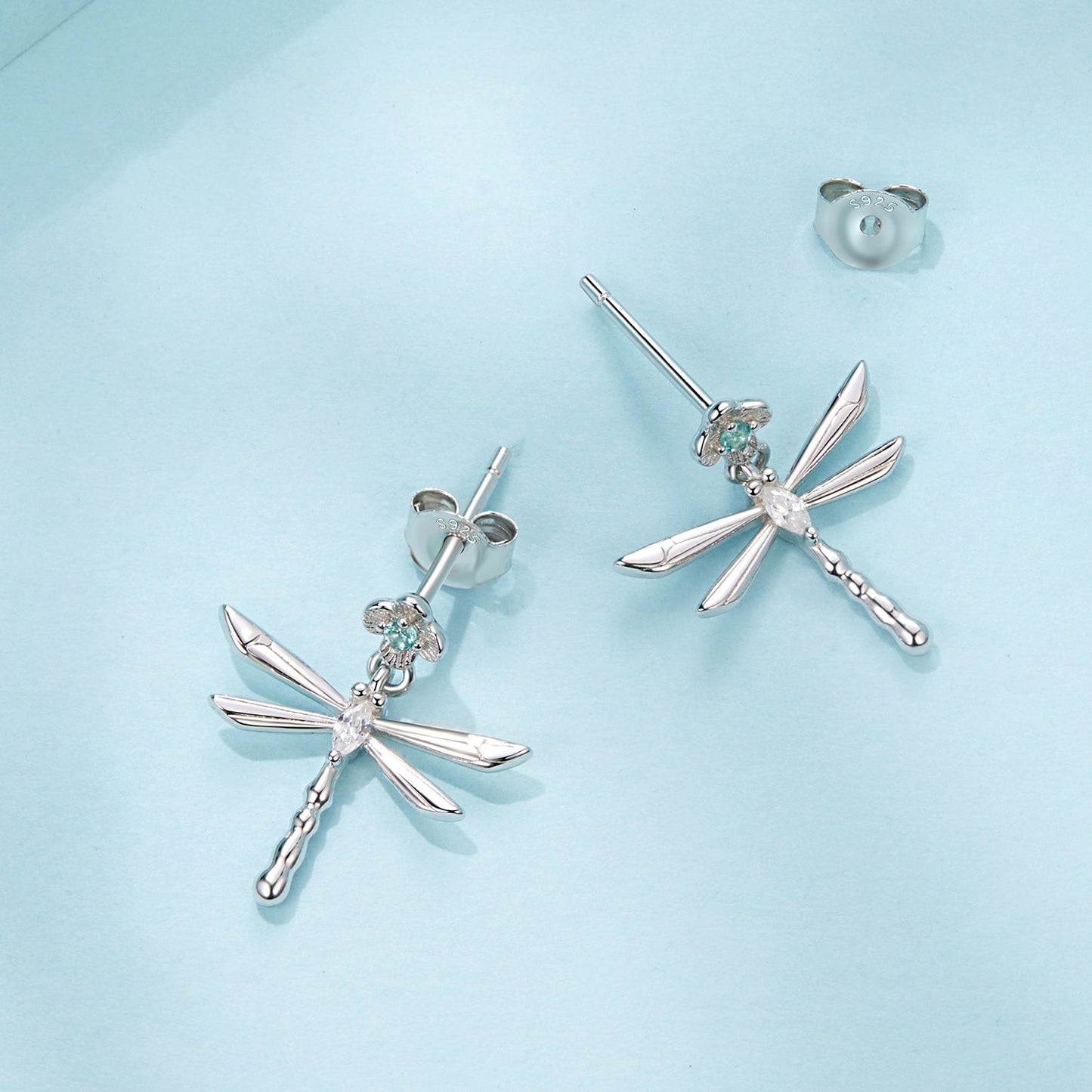 925 Sterling Silver Earrings with Pavé Setting CZ and Transparent Glass
