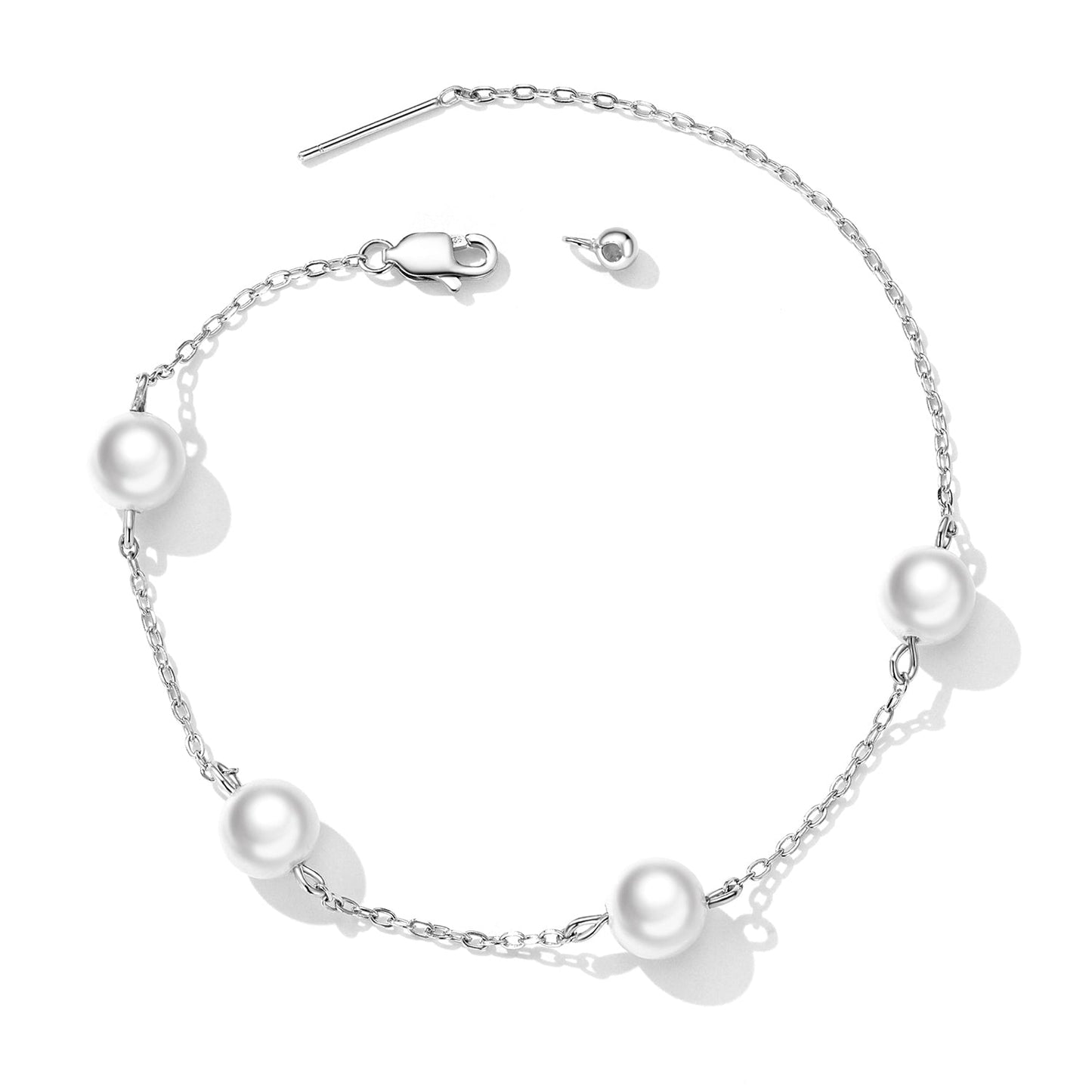 925 Sterling Silver Adjustable Pearl Bracelet for Women