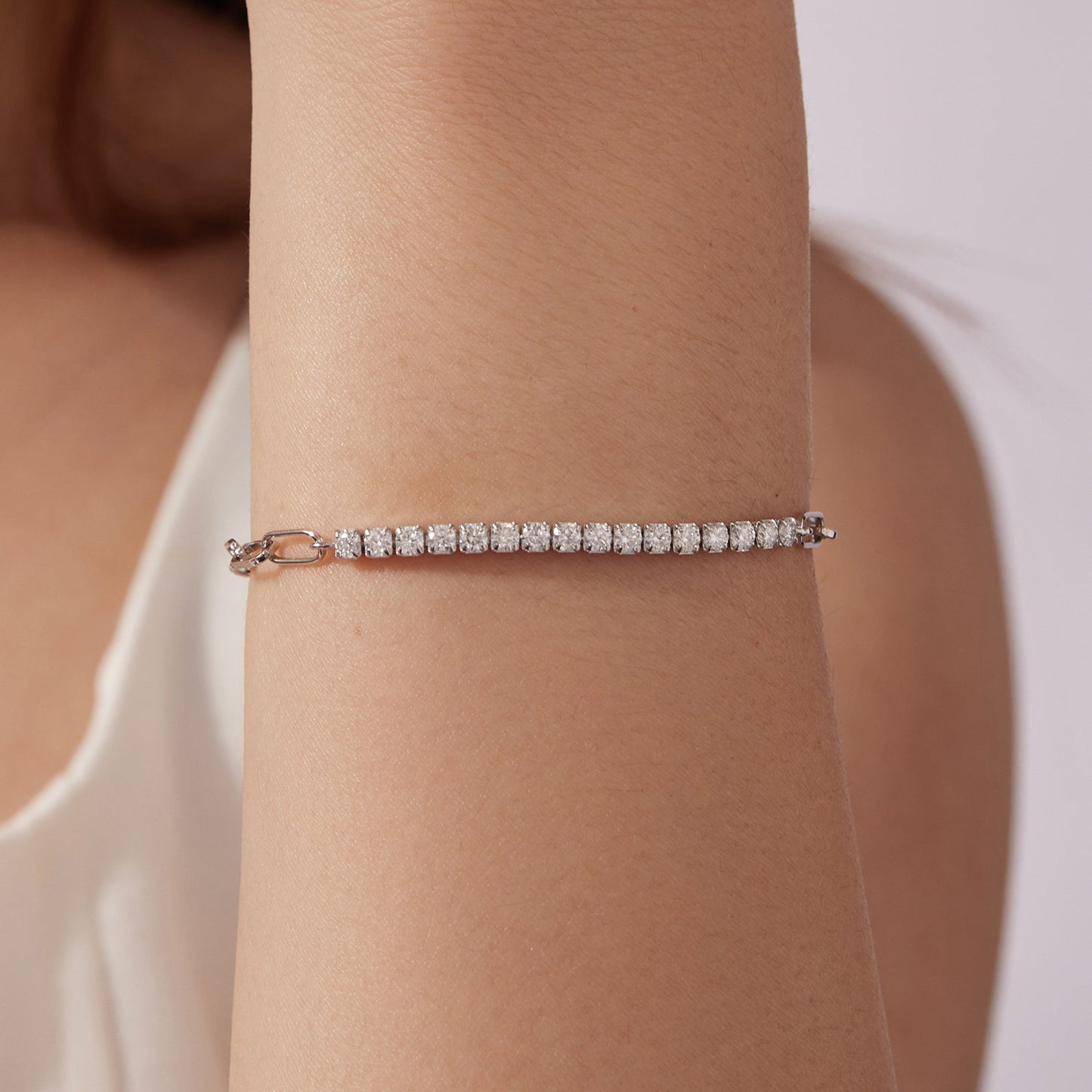925 Sterling Silver + Moissanite White Gold 21cm Bracelet for Women