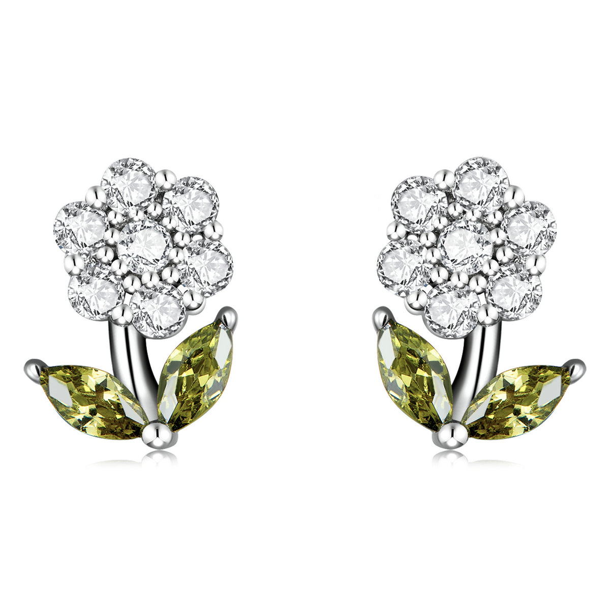 925 Sterling Silver Earrings with Pavé Setting CZ in White Gold