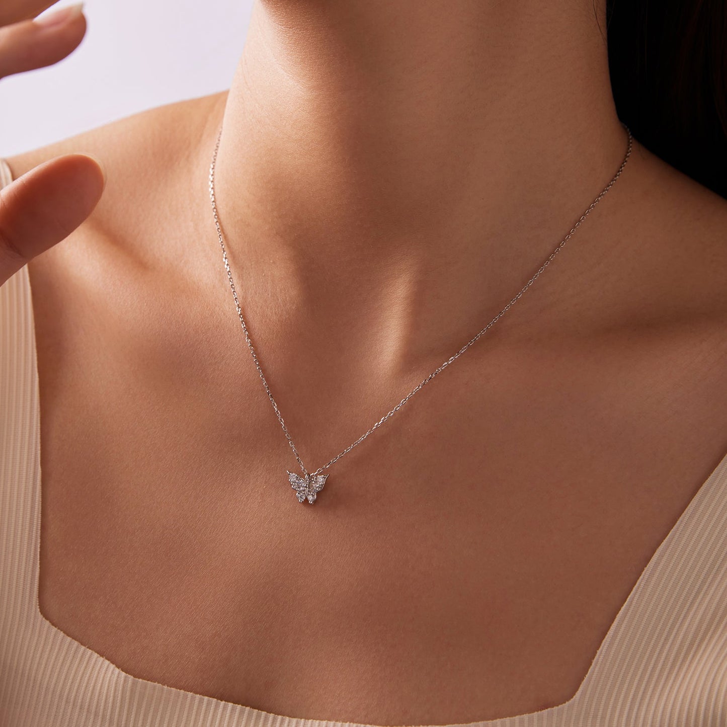 925 Sterling Silver Plated White Gold Moissanite Necklace 40+5cm for Women