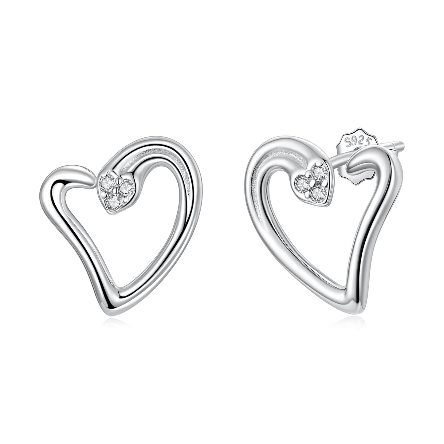 925 Sterling Silver Earrings with CZ in White Gold Plating - 1.4x1.2cm for Women