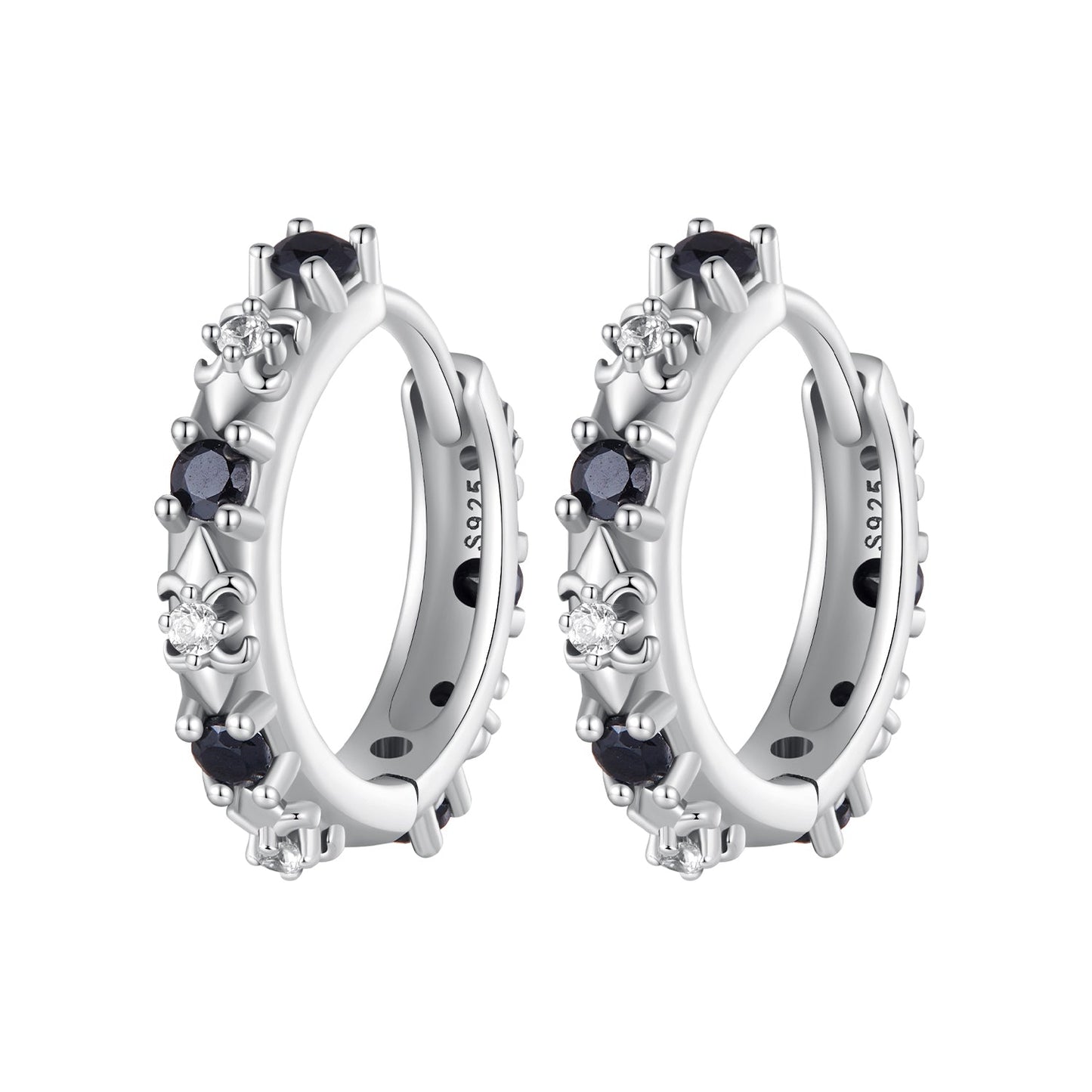 S925 Oxidized Silver Pavé CZ Earrings Size 14*2.5mm for Women