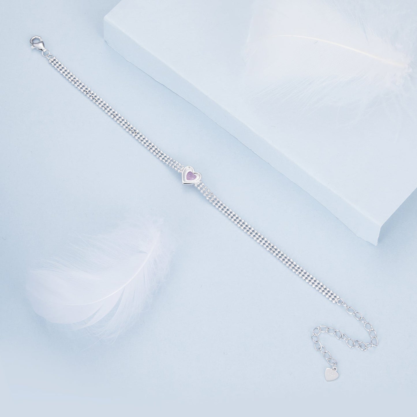 925 Sterling Silver White Gold Plated 8mm CZ Pendant Bracelet for Women