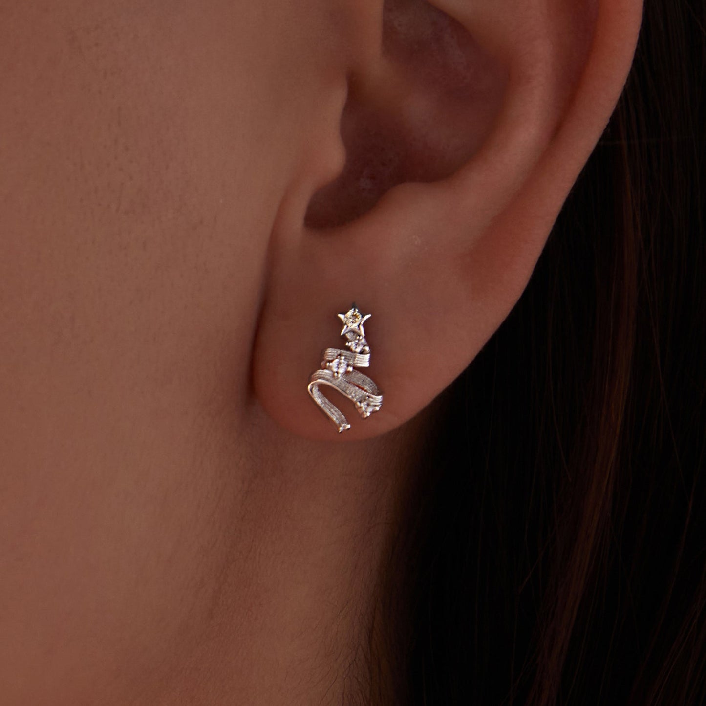 925 Sterling Silver Earrings with White Gold Plating and CZ