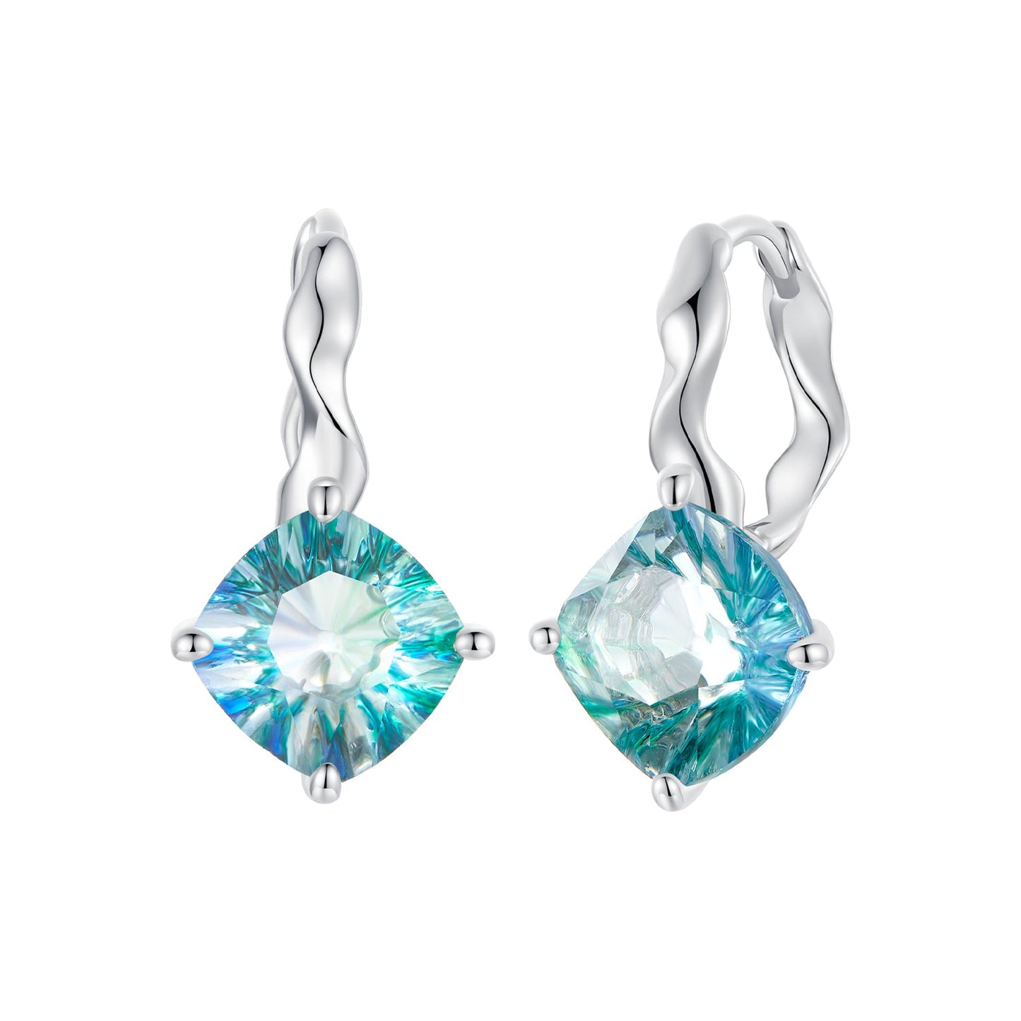 925 Sterling Silver Earrings with Transparent Glass and White Gold Plating for Women