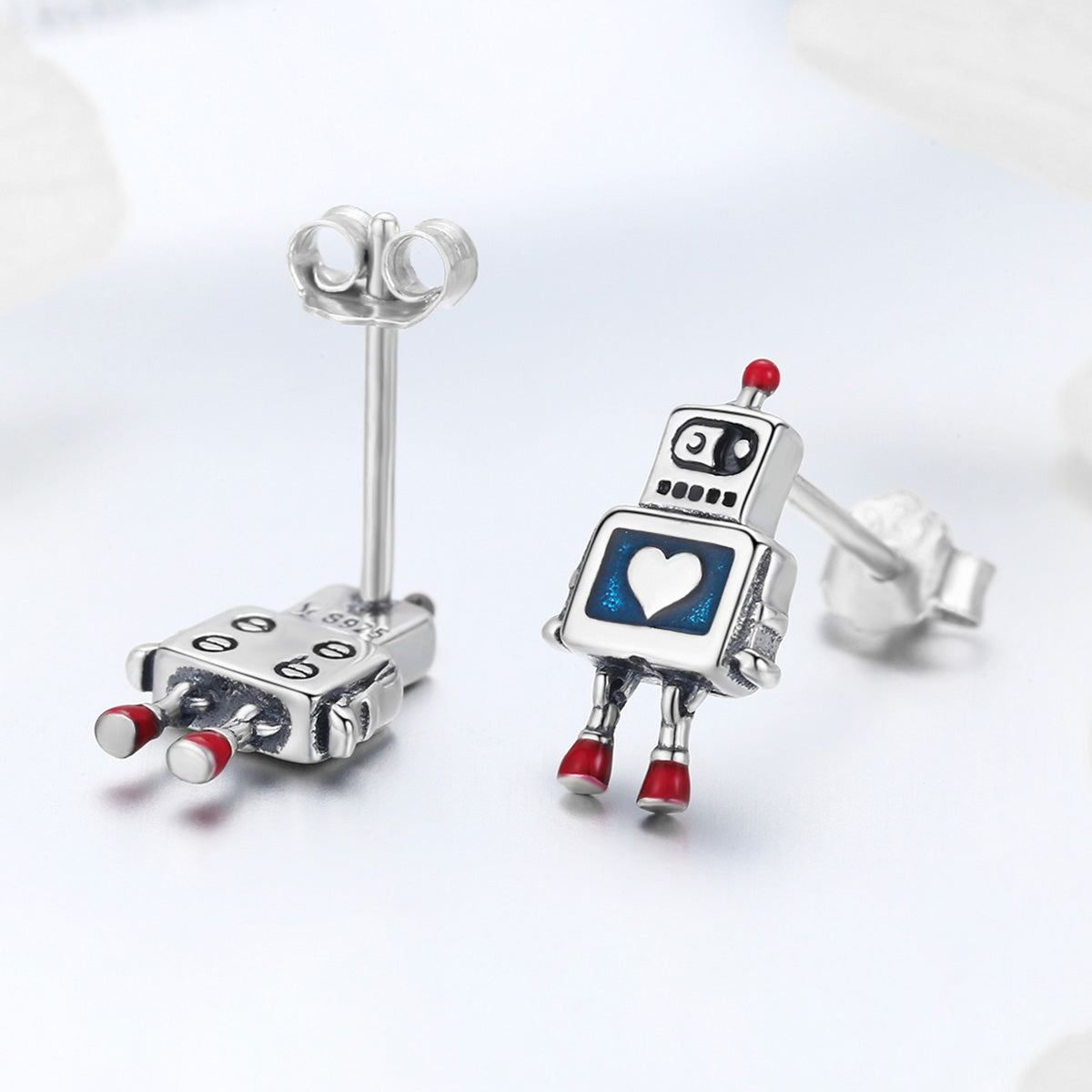 925 Sterling Silver 1.3cm Oxidized Enamel Earrings for Women