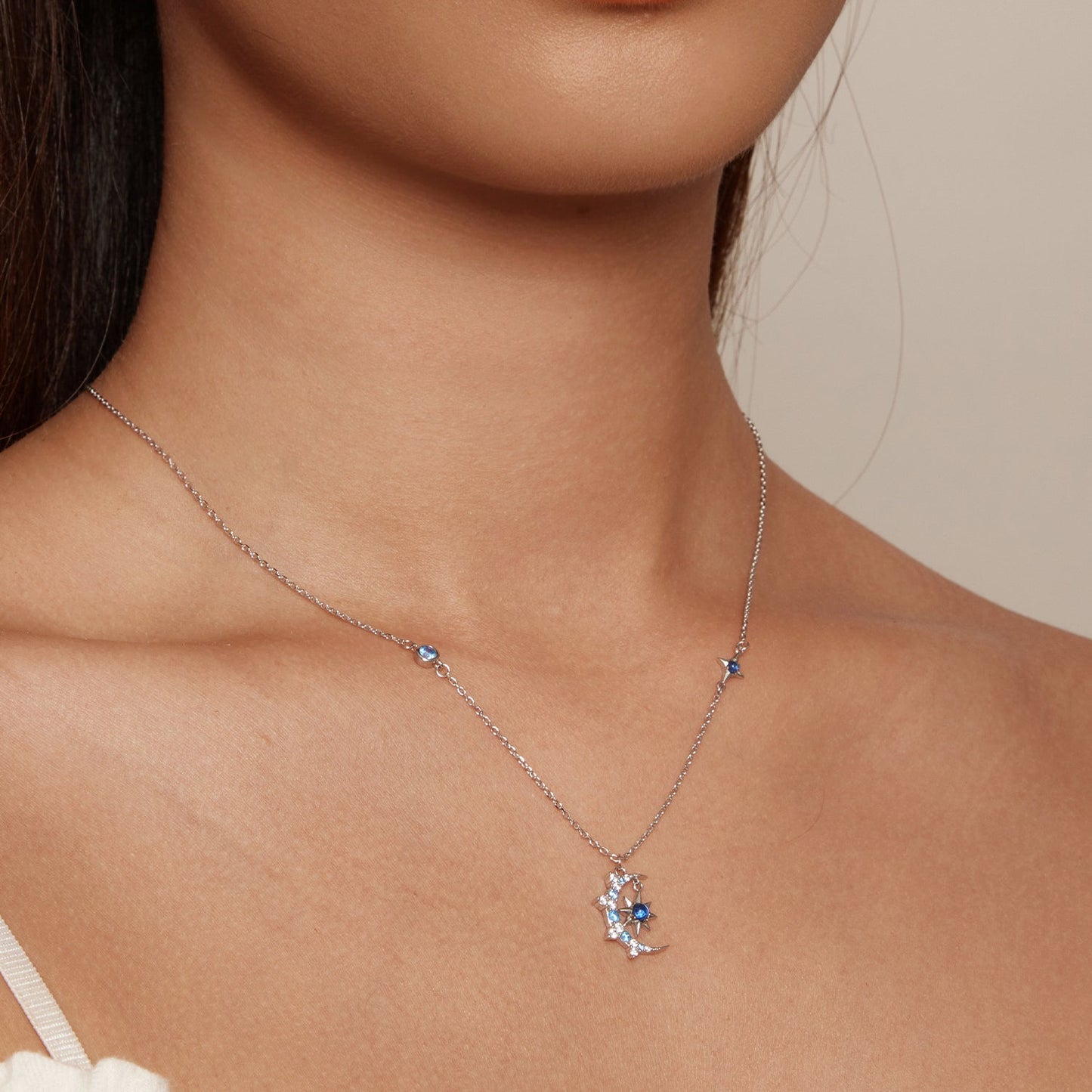 925 Sterling Silver Necklace with Pavé Setting CZ and Spinel Pendant