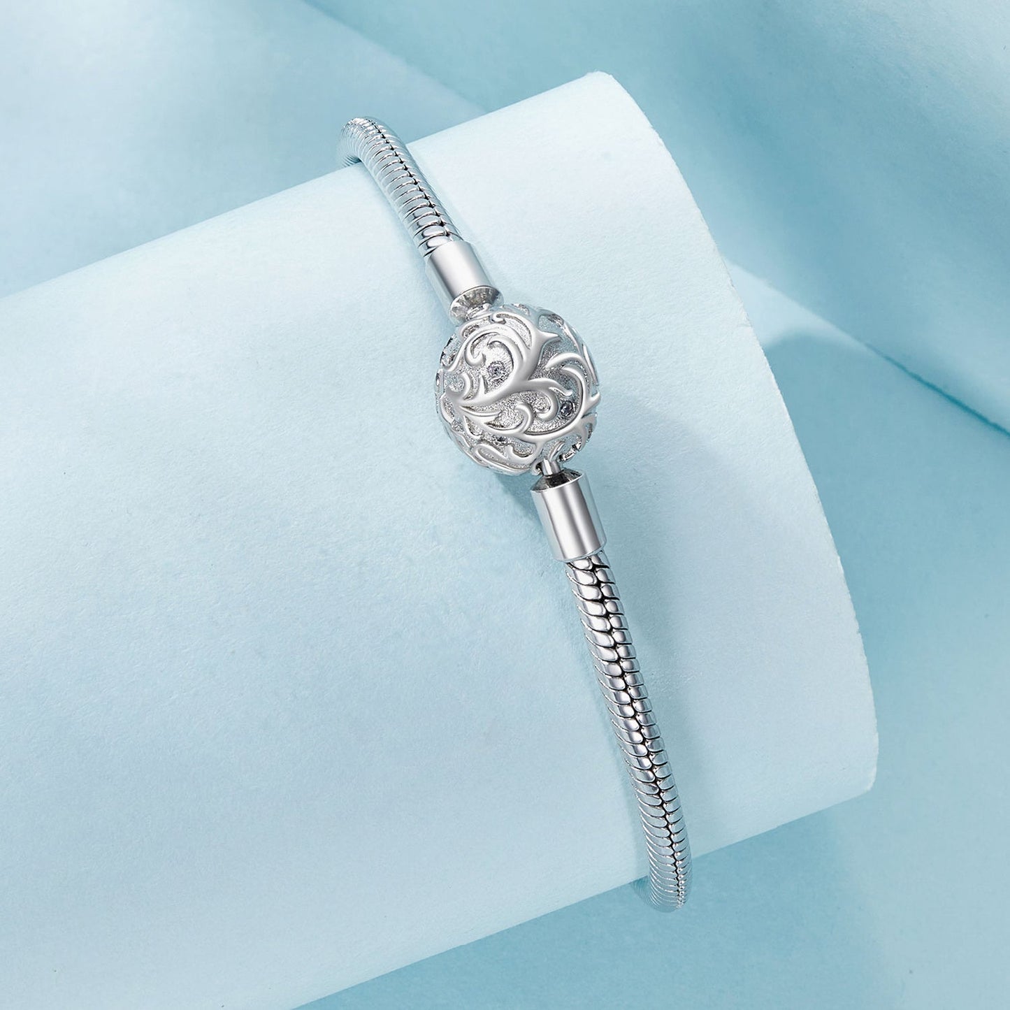 925 Sterling Silver White Gold Plated 17cm CZ Pavé Bracelet for Women