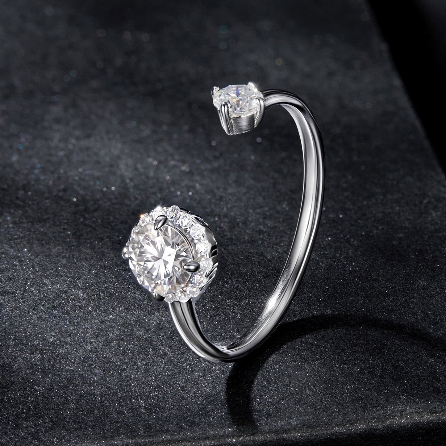 925 Sterling Silver Moissanite 0.5ct & 0.2ct Ring in Size E for Women