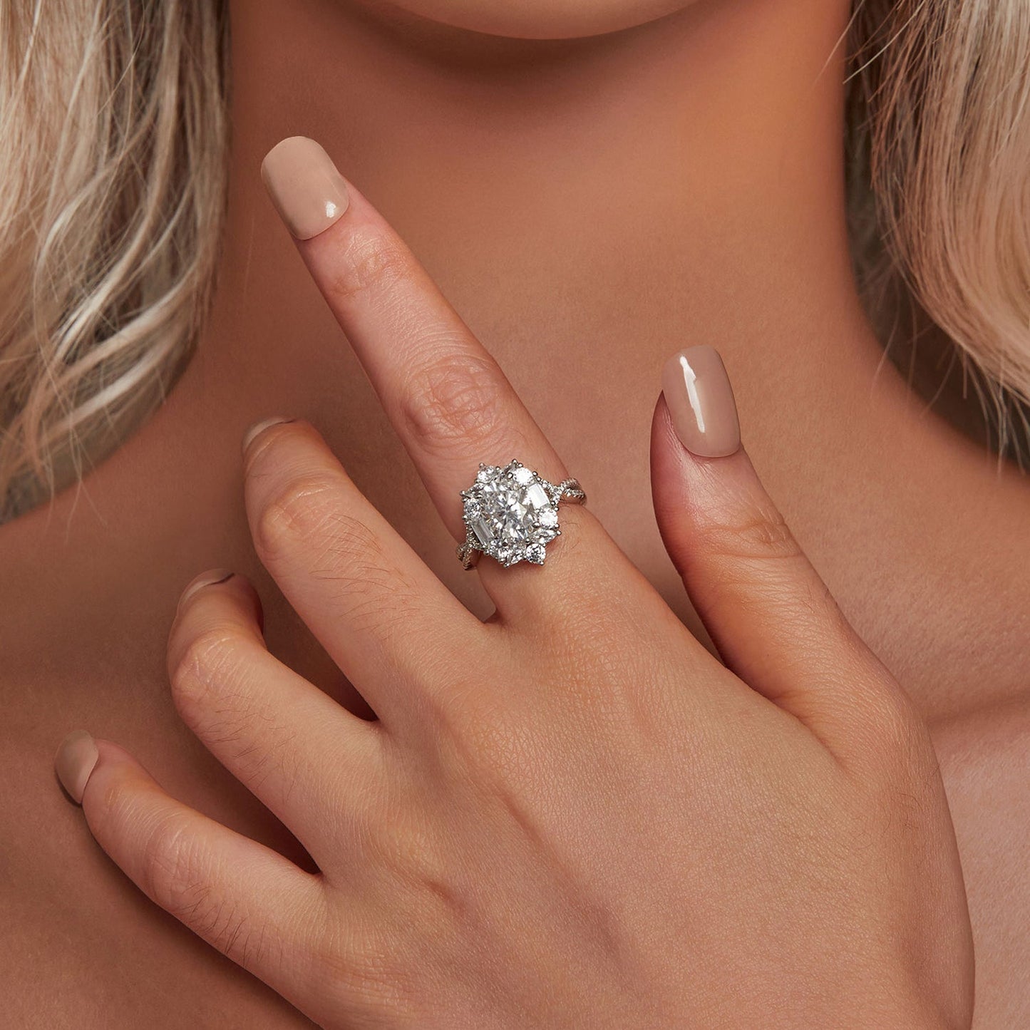 925 Sterling Silver 2 Carat Moissanite Ring in White Gold Plating - Size 8 for Women