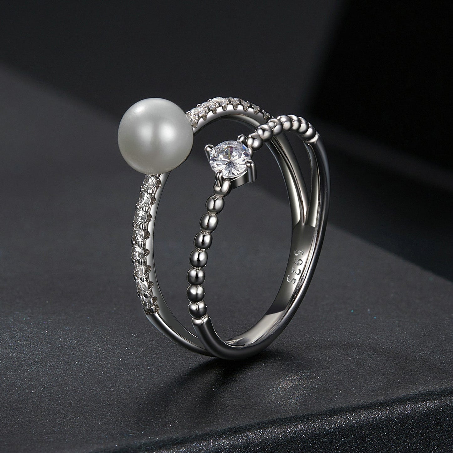 925 Sterling Silver & Moissanite Ring with Freshwater Pearl - Size 6 - Women's Jewelry