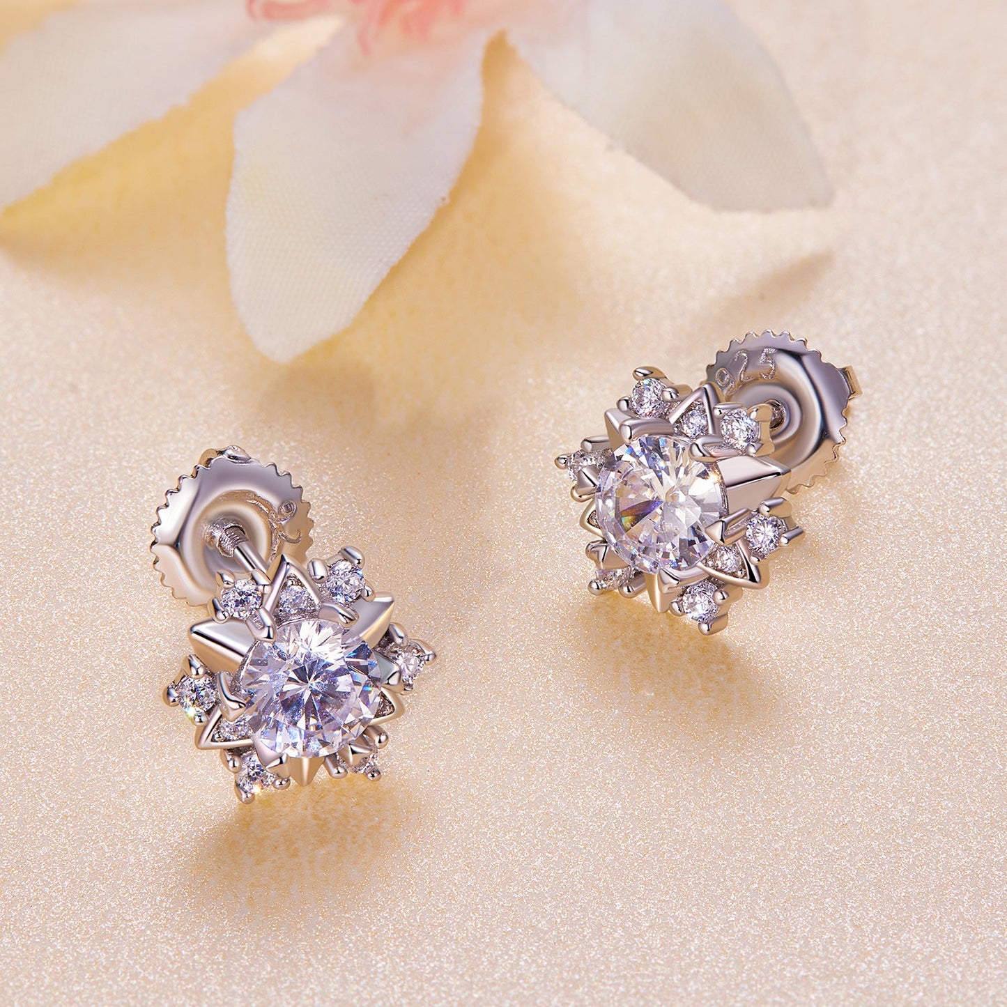 925 Sterling Silver 5.0mm Moissanite Earrings with CZ, 1.0cm for Women