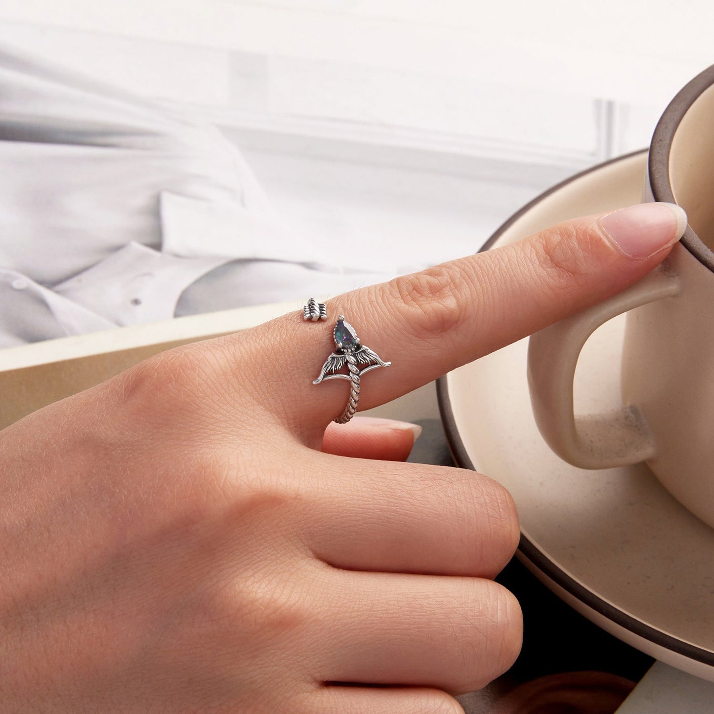 925 Sterling Silver Oxidized Glass Ring