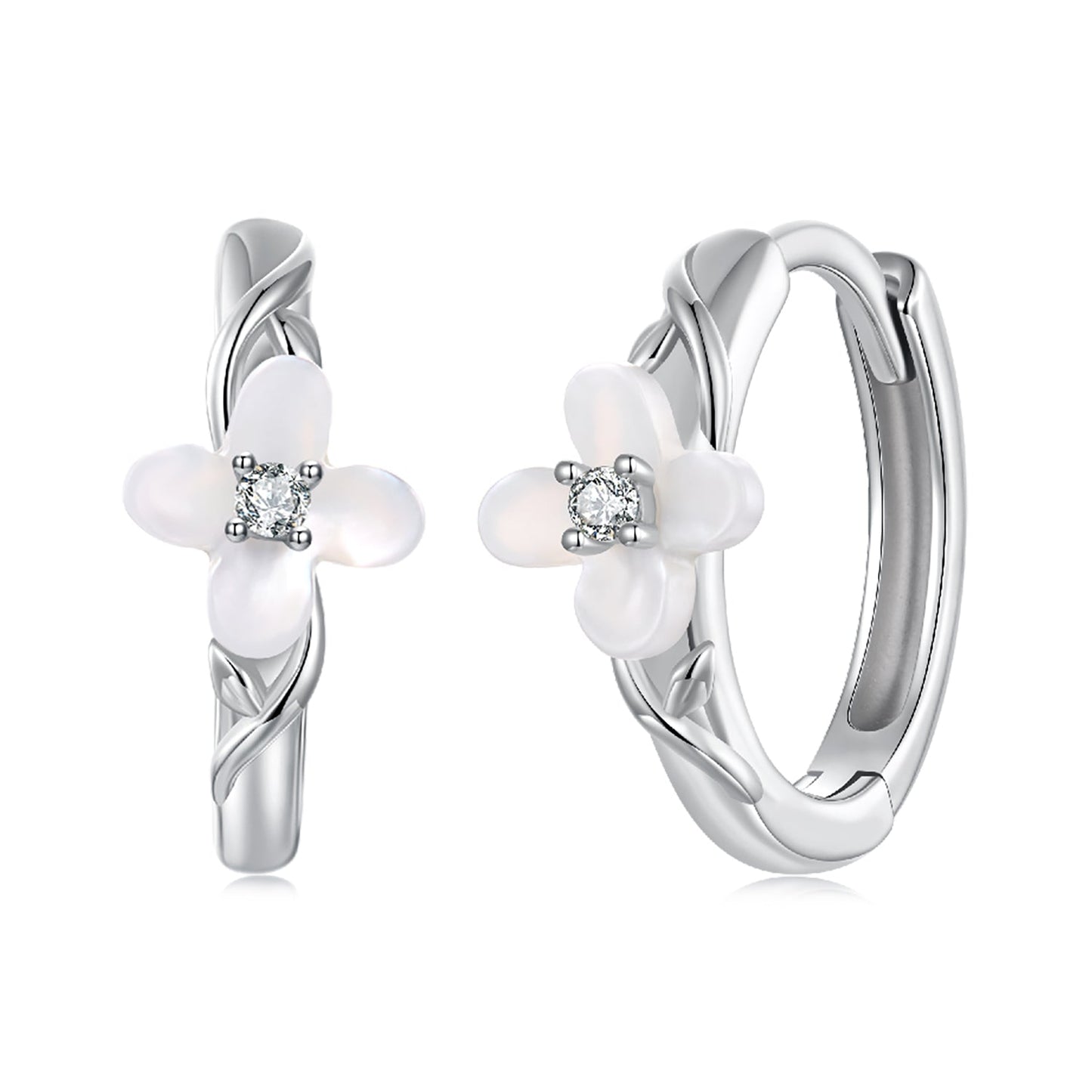 925 Sterling Silver Earrings with Pavé Setting CZ and High-Quality Nacre for Women