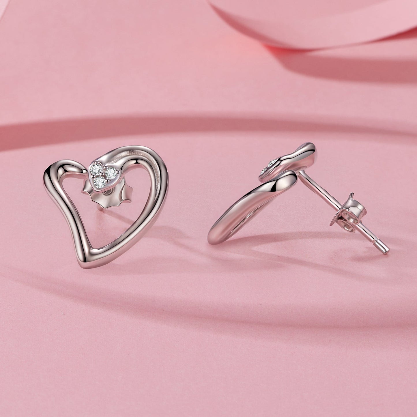 925 Sterling Silver Earrings with CZ in White Gold Plating - 1.4x1.2cm for Women