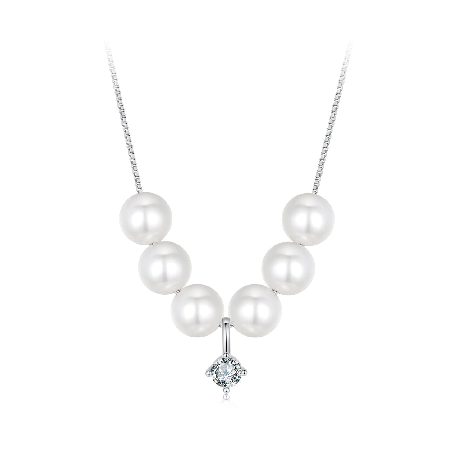 925 Sterling Silver Moissanite & Quality Shell Pearl Adjustable Necklace for Women