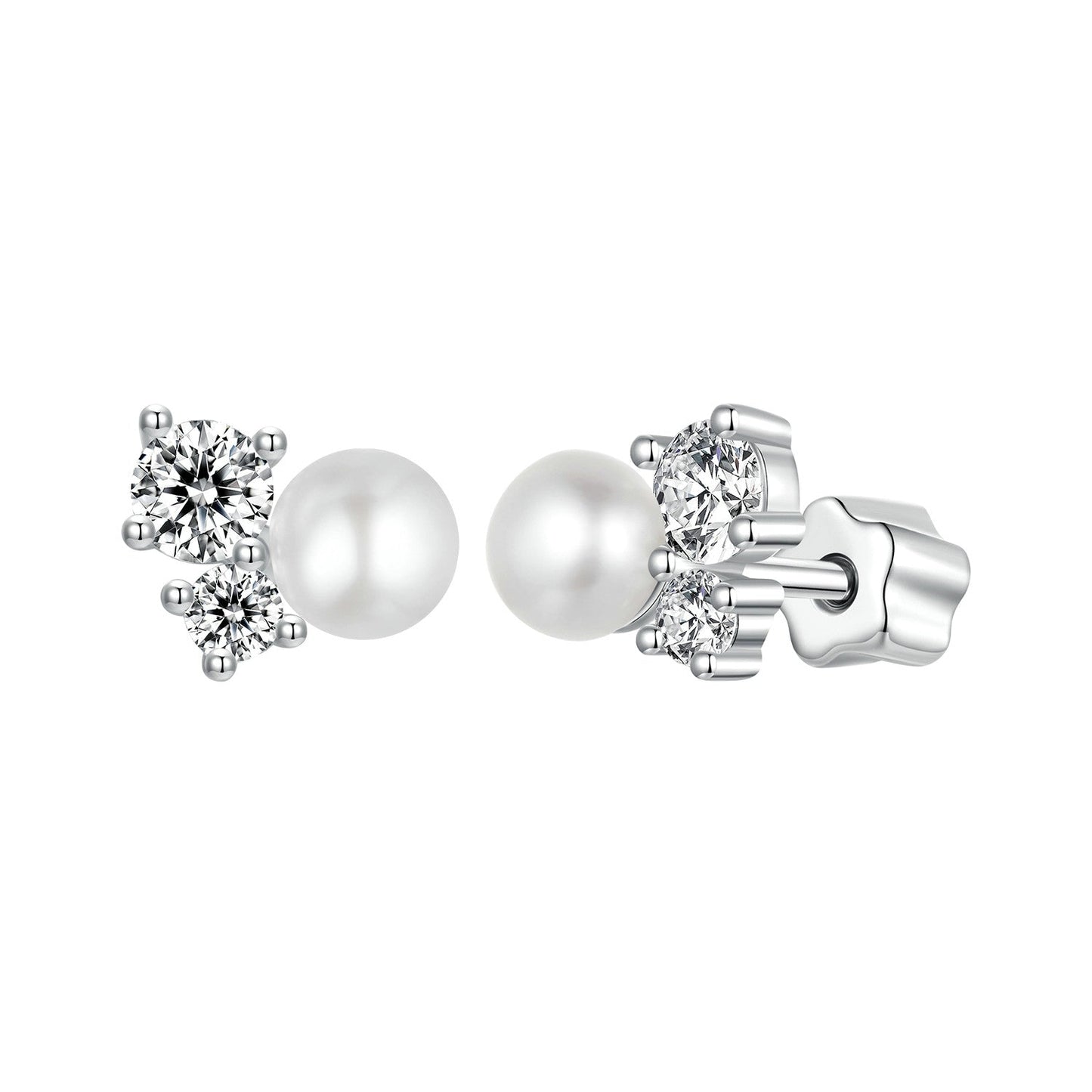 925 Sterling Silver 0.1 Carat Moissanite and Pearl Earrings for Women