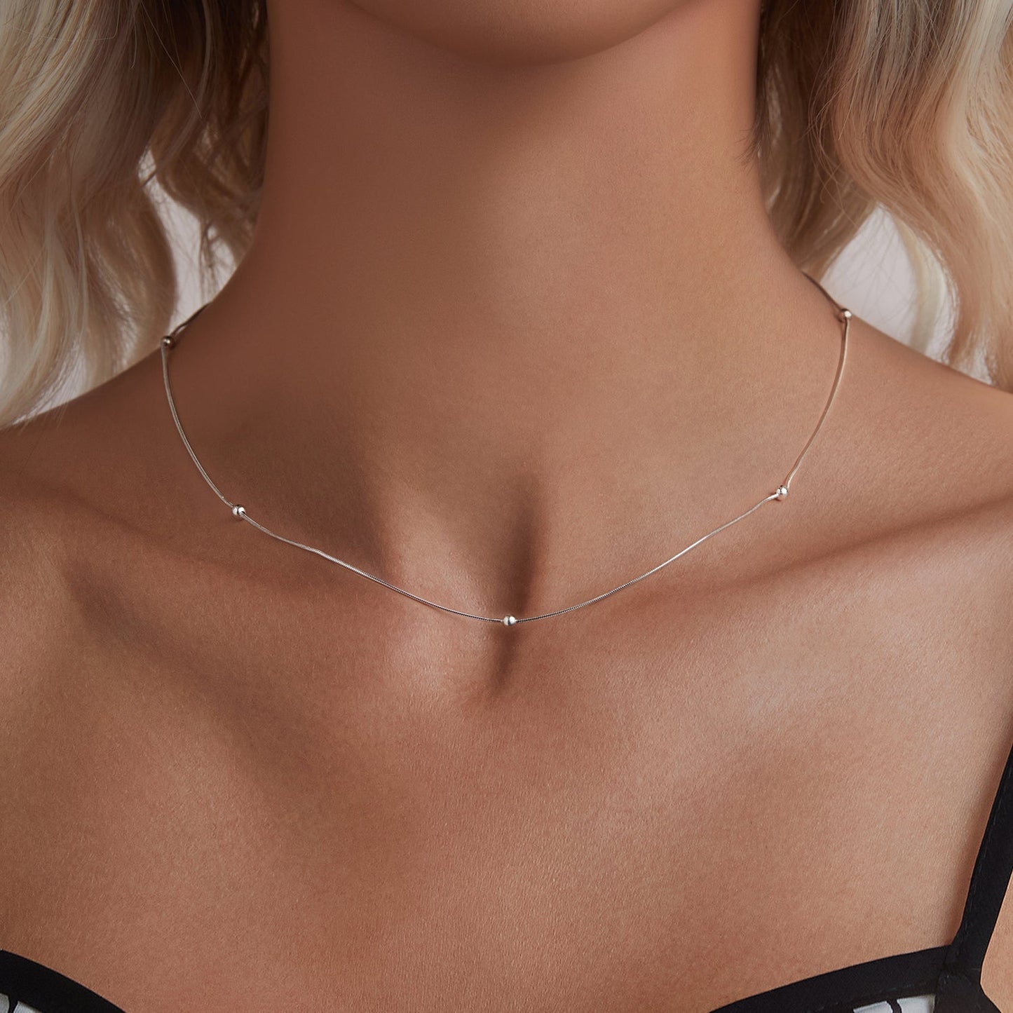 925 Sterling Silver Necklace with White Gold Plating, Length 40+5cm, Chain Thickness 0.08cm, for Women