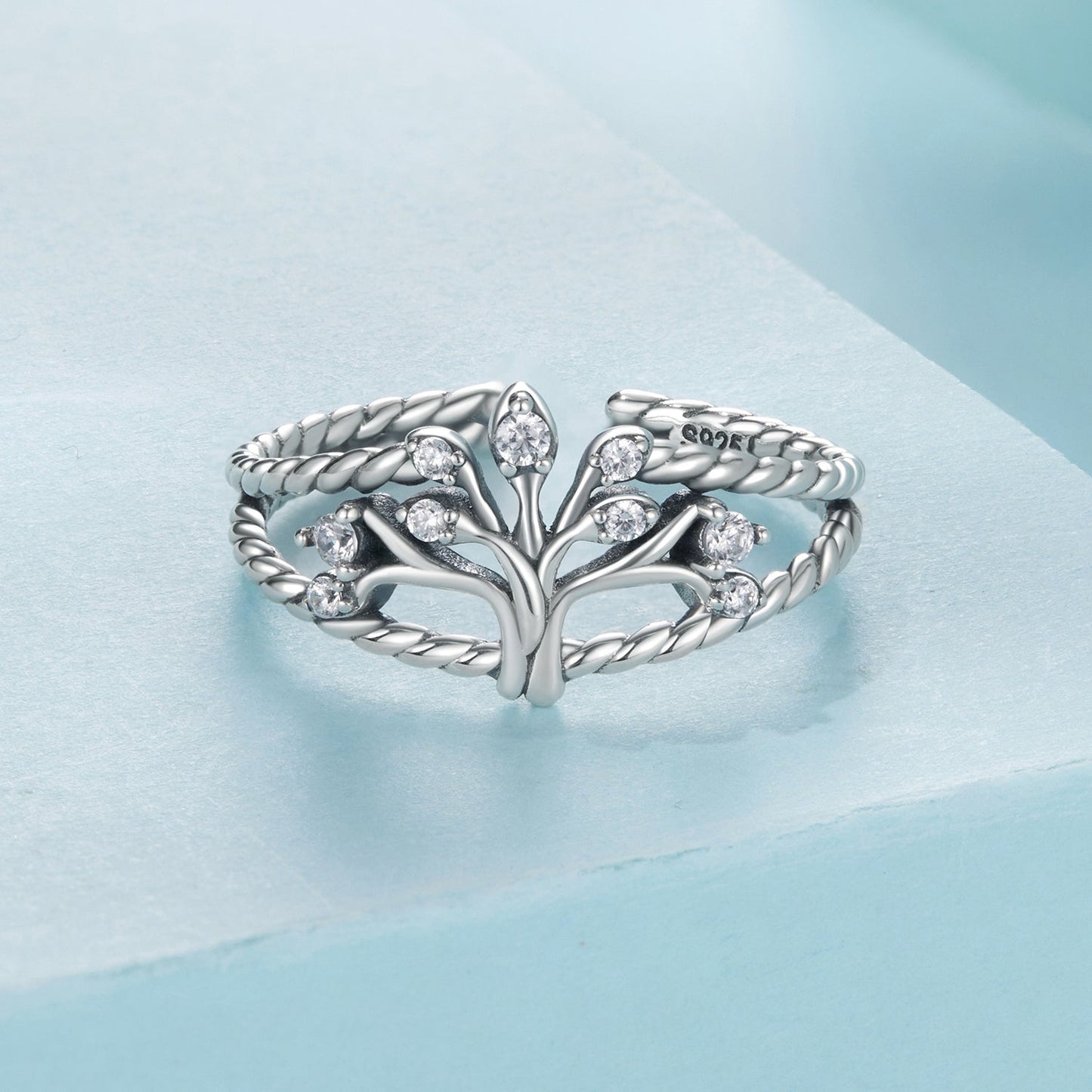 925 Sterling Silver Oxidized Pavé CZ Ring for Women