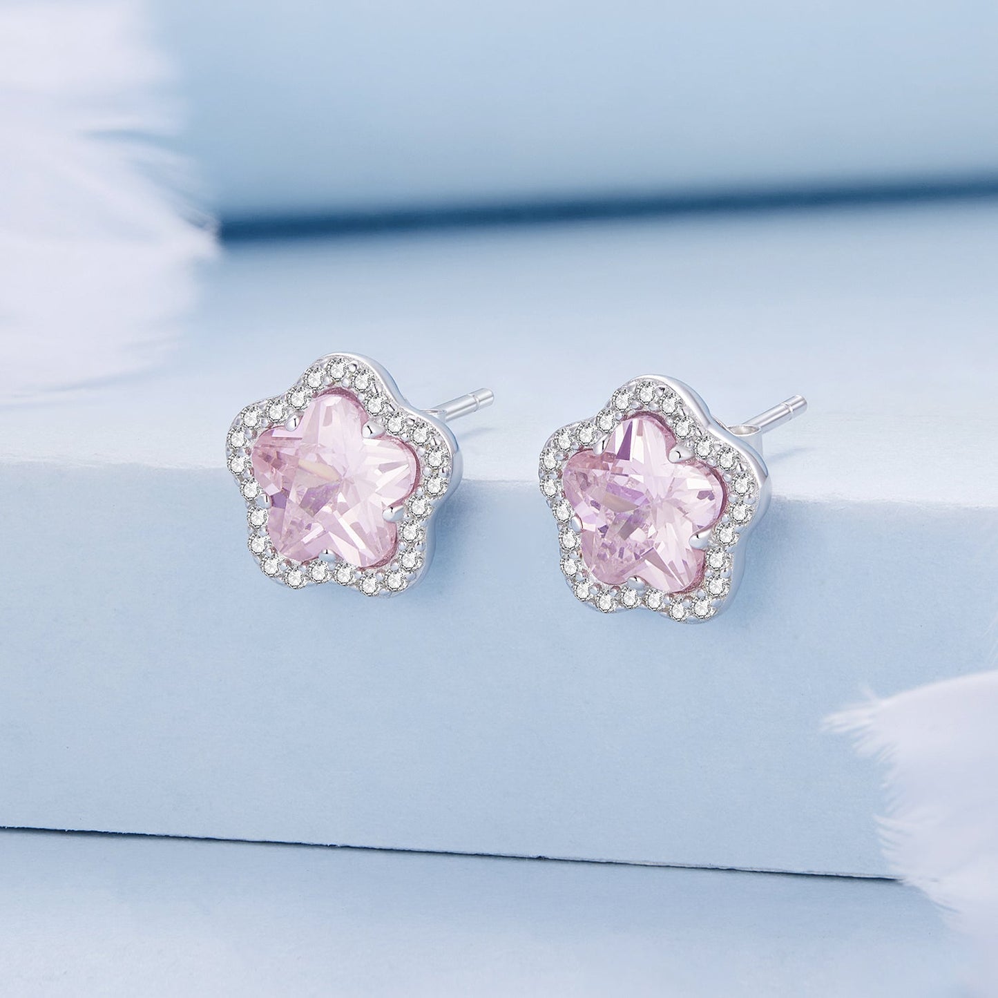 925 Sterling Silver Earrings with Pavé Setting CZ and Transparent Glass for Women