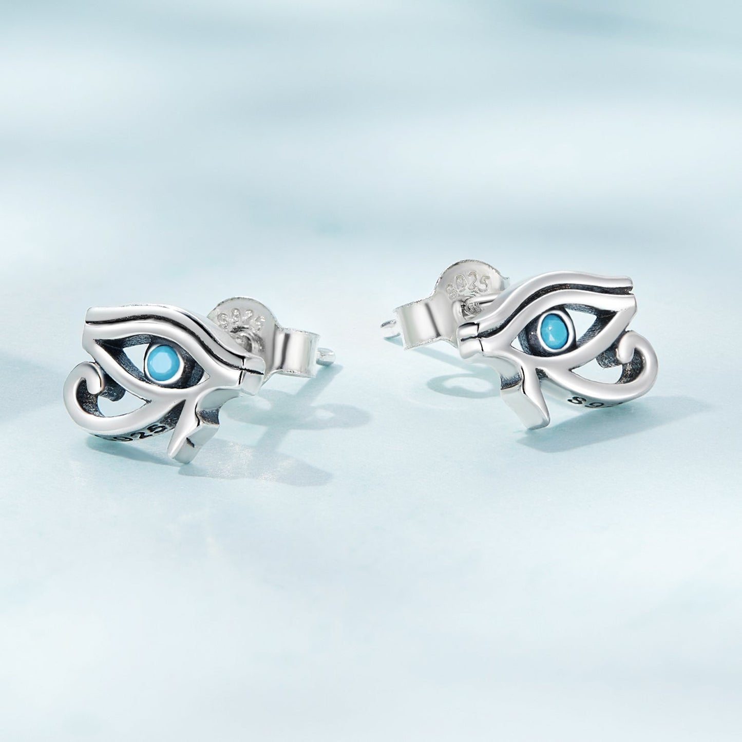 925 Sterling Silver Turquoise Earrings, 0.6*0.9cm, Oxidized Silver Finish for Women