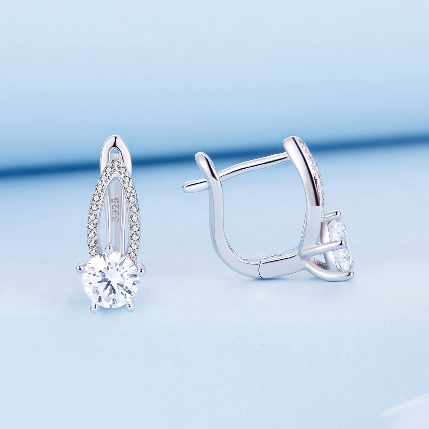 925 Sterling Silver Earrings with CZ Pavé Setting, 1.4*0.62cm for Women