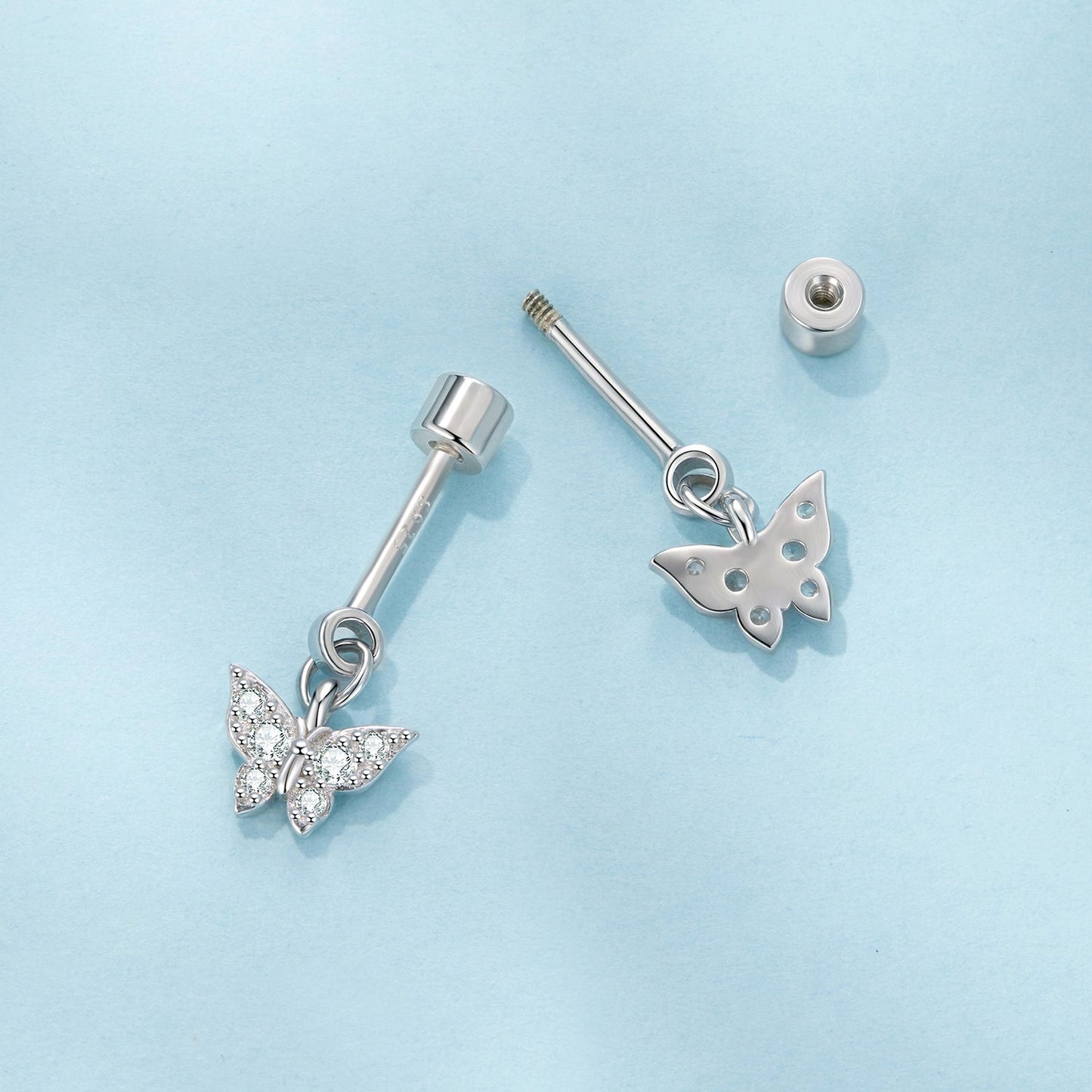 925 Sterling Silver White Gold Plated Earrings with CZ